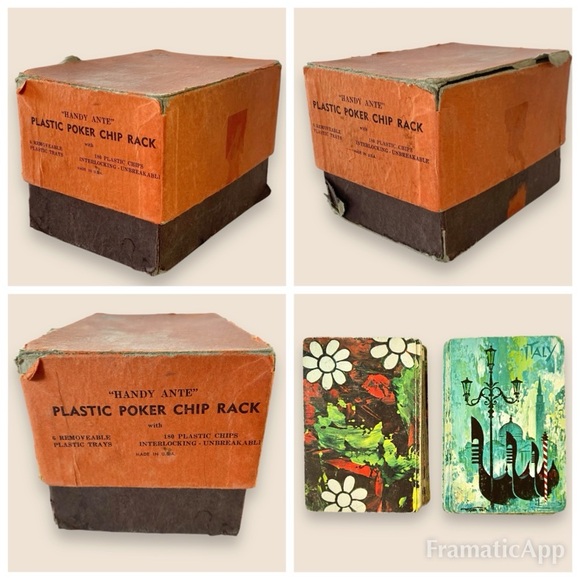 Vintage Happy Ante Plastic Poker Chip Caddy Poker Chips & Italian Playing Cards - Picture 7 of 10